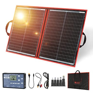 DOKIO 100W 12V Foldable Solar Panel Kit Monocrystalline with Solar Controller (2 USB Output) for 12V Battery Charging, Caravan, RV, Boat, Camper