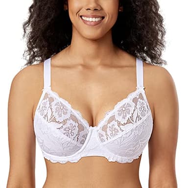 DELIMIRA Women's Full Coverage Non-Foam Floral Lace Plus Size Underwired Bra White 44DD