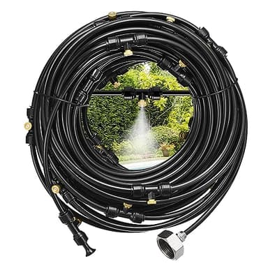 sourcing map Misting Cooling System, 75FT(23M) Misting Line +28 Mist Nozzles +3/4" Brass Adapter, Misters for Outside Patio Garden Greenhouse Umbrella
