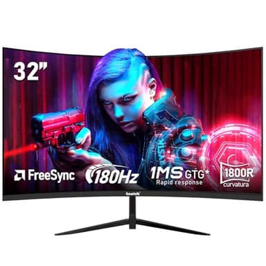 Gawfolk 32 Inch Curved 1800R PC Gaming Monitors 180hz, FHD 1080p 1ms without Bezel, freesync, 98% sRGB，178 ° Angle View HDMI、DisplayPort, Compatible with Mural VESA100*100MM - Black