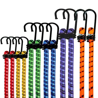 ZENO Bungee Cords With Hooks 12 PCS | Bungee Straps | Heavy Duty Bungee Cord | Weatherproof & UV-Resistant Elastic Bungee Straps | Double Braided Bungee Cords for Securing Tarp, Luggage, Tents, Bikes