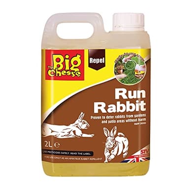 The Big Cheese Run Rabbit Repellent – 2 L with Backpack Sprayer. Ready-To-Use. Humane Deterrent. Prevents Burrowing, Foraging and Fouling. Ideal for Gardens, Flowerbeds, Crops and Patio Areas