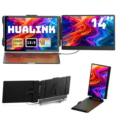hualink Laptop Screen Extender Monitor - 14 Inch IPS FHD 1080P HDMI/USB-A/Type-C Laptop Monitor Extender,Portable Monitor for Laptops 13-17"(Maximum Length: 15.74") for Windows Mac Android Switch