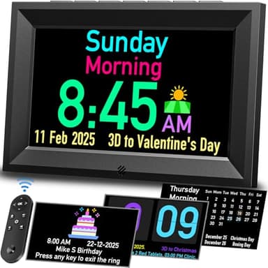 GOLOZA 7'' Digital Calendar Clock, Talking Clock with 10 Volumes, 6 Display with 10 Color Modes, Auto Dimmable, Alarms & Birthday & Holiday Reminders 3 Medicine Reminders Clocks for Kids Adult Seniors