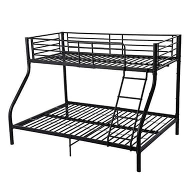 buybyroom 4ft6 Metal Double Bed Frame Heavy Duty Bunk Beds for Adults with Safety Rails (210 x 147.5 x 152cm, Black)
