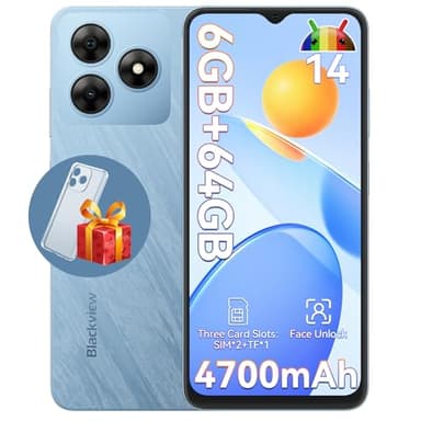 Blackview Mobile Phones, WAVE 8C Android 14 Phones, 6GB+64GB/2TB Octa Core, 6.56" HD+Display, 4700mAh Smart phone 10W Fast Charge, 8MP+13MP Camera, Triple Card Slots, Face Unlocked, OTG, GPS - Blue