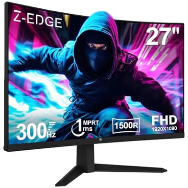 Z-Edge 27 Inch 300Hz(DP) 240Hz(HDMI) Curved Gaming Monitor 1ms MPRT Full HD LED Monitor, 300cd/m² Brightness, 16:9 VA Panel, FreeSync, HDR10, HDMI 2.0 & DisplayPort 1.4, VESA Mountable