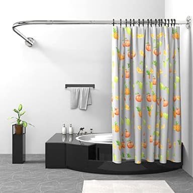 Misounda Shower Curtain Rail Rod L Shape, Shower Curtain Pole 95x175 cm/100x165 cm, Stainless Steel Curved Shower Rail,Hanging Shower Pole with Stainless Rings for Bathroom Locker Room,Need Drilling