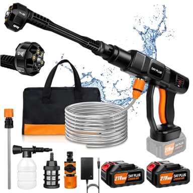 Cordless Pressure Washer 6000mAh Car Wash Machine, 21V 45 Bar/652 PSI Portable High Pressure Water Gun, Car Wash Spray Gun with Foam Generator, Water Gun Spray Cleaner Car Washing Machine