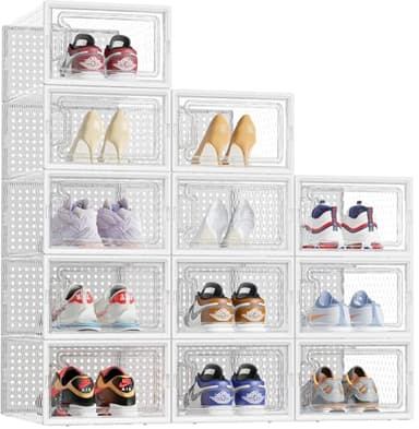 HOMIDEC Shoe Storage Box,12 pcs Stackable Shoe Boxes Clear Plastic Shoe Organizer Shoe Containers with Lids for Women/Men,Fit UK 9.5