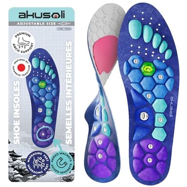 Akusoli Insoles Men and Women. Shoe Insoles, Acupressure, Magnetic Shoe Inserts. Arch Support, Shock Absorption, Working All Day, Standing All Day UK8-12(11.8in)