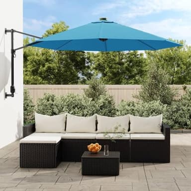 Gecheer Wall-mounted Cantilever Parasol Umbrella Garden Parasol Sun Shade Shelter Canopy for Outdoor, Garden, Patio, Beach Sea Blue 290 cm