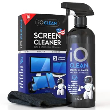 Screen Cleaner Spray (16oz - 473ml) Best Large Cleaning Kit for LCD LED OLED TV, Smartphone, iPad, Laptop, Touchscreen, Computer Monitor, Other Electronic Devices, Microfiber Cloth Wipes and 2 Nozzles