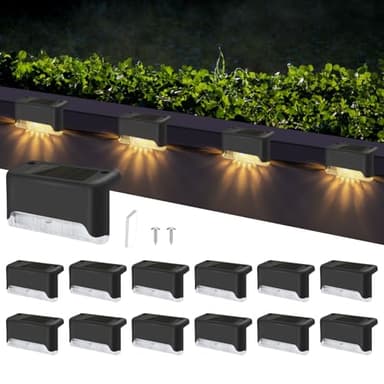 12 Pack Solar Deck Lights - Outdoor Waterproof LED Stair Lights for Steps, Fences, Yard, Patio, Garden, Pool, Driveway (Warm White)