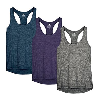icyzone Workout Running Tank Top for Women - Racerback Yoga Tops Exercise Gym Shirts 3-Pack (L, Royal Blue/Purple/Charcoal)