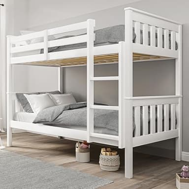 Blisswood Double Bunk Bed, 3ft Single Bed Frame with Ladder, Extra Strong & Durable, Wooden Kids bunk beds, Twin Sleeper for Kids, Children, Adults, Double Bed Frame With Under Bed Storage (White)