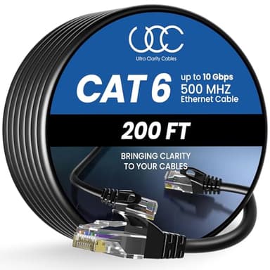 Ultra Clarity Cables Ethernet Cable Cat6 60M/200ft High-Speed 10Gbps LAN Cable with Gold Plated RJ45 Connector for Router, Modem, PC, Switches, Hub, Laptop, Black, 1 Pack