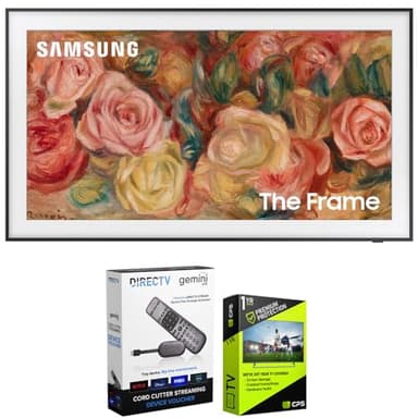 SAMSUNG QN43LS03DA 43 inch The Frame QLED 4K Smart TV (2024 Model) Bundle with Redeemable DIRECTV Gemini Air Streaming Device and 1 YR CPS Enhanced Protection Pack