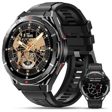 OUKITEL BT12 Military Smart Watch for Men GPS (Answer/Make Calls) 480mAh Smartwatch 5ATM Waterproof, 1.43" AMOLED Smart Watch with Pressure&Altitude&Compass for Android iOS