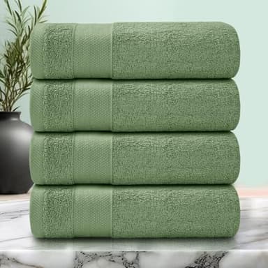 ZZZMRH Premium Quality Pack of 4 Bath Sheets 100% Cotton Extra Soft Bath Towels Large – Quick Dry, Highly Absorbent Towels set, Fade Resistant Washable Towels, Smoke Green