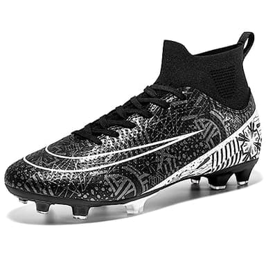NUTTOPL Men's Soccer Shoes Outdoor Turf Indoor Soccer Training Sneaker Professional High-Top Athletic Football Boots Black 9.5 UK