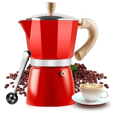 VINEKRAFT Moka Pot, 6 Cup Italian Espresso Maker, ‎Aluminium Stove Top Coffee Maker with a Coffee Clip Spoon, 270ml