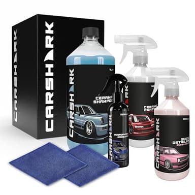 CARSHARK Car Paint Protection Kit, Gift Box, Ceramic Shampoo 1L, Ceramic Coating Spray 500ml, Bubblegum Quick Detailer 500ml, Hydrophobic Rainguard 250ml, 2 x Microfibre Cloths