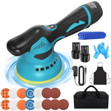 Car Polisher, 380W 125MM Cordless Car Buffer Polisher Machine Kit with 2pcs Batteries and 20PCS Attachments, 8 Variable Speed Car Polishers and Buffers 2800-5500RPM for Car Detailing Polishing Waxing