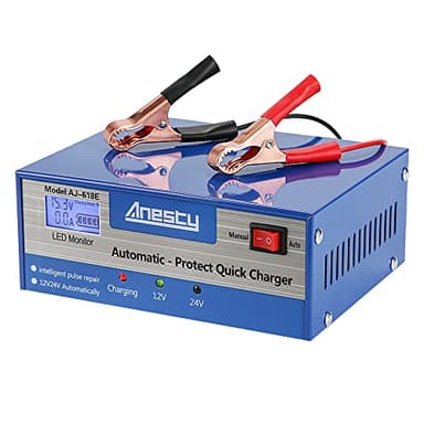 Car Battery Charger, 12V/24V Automatic Battery Charger Car Battery Charging Unit, Smart Monitor Charge Maintain Battery with LED Screen, Ideal for Various Vehicle Cars Vans Tractors Lead-acid Battery