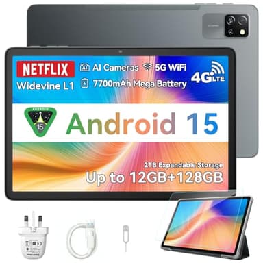 Blackview Tablet 10 inch Android 15 gaming tablet with sim card slot, 12 RAM+128 ROM/2TB TF Tab60Pro Tablet, 4G LTE 5G WiFi, Widevine L1, GMS Certified, OTG, GPS,2-Year Warranty