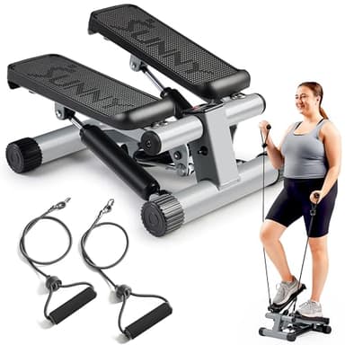 Sunny Health & Fitness Mini Stepper Machine, Stair Stepper Exercise Equipment with Resistance Bands and LCD Monitor, Air Climber Stepping Fitness Machine for Home Workout - NO. 012-S