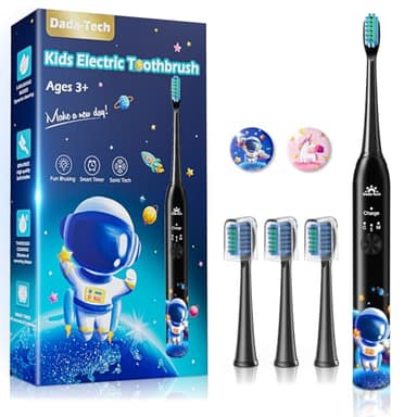 Kids Electric Toothbrush 3-5-6-12 Rechargeable Childrens Electric Toothbrush with Timer 3 Modes Habit-Forming Stickers 31000VPM Power for Boys Junior Kids Sonic Toothbrush (Astronaut Black)