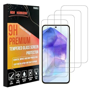 New Horrizon [4-Pack Samsung Galaxy A55 5G Screen Protector - HD Tempered Glass Film, [Lifetime Support] 9H Hardness, Anti-Scratch, Impact-Resistant, Anti-Shatter (4 pack)