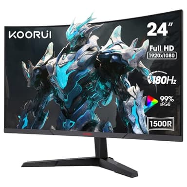 KOORUI 24 Inch Gaming Monitor, FHD 1080P Curved Monitors, 180Hz VA 1ms 1500R Computer Screen with Adaptive Sync, HDMI X2 /DP, VESA Compatible, Tilt Adjustable, Eye Care