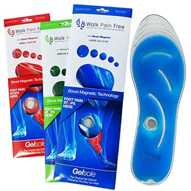 Walk Pain Free Orthotic Gel Insoles, Boost Magnetic Technology COMFORT Insoles | Reduce Heel Pain, Plantar Fasciitis, Flat Feet | Supplying NHS & Emergency Services (LARGE: 9 to 13 UK, Blue)