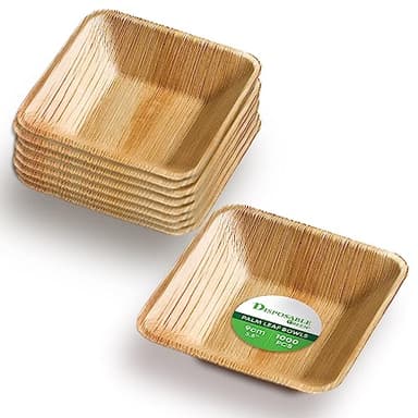 DISPOSABLE GREEN Square Areca Leaf Serving Bowls - Ideal for Parties, Weddings & Catering, Small Dip Bowls for Hot & Cold Food, 9L x 9W x 2D cm, 1000-Pcs