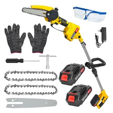 Cordless Pole Saw, 2 in 1 Mini Chainsaw & Telescopic Tree Pruner, Brushless Electric Chain Saws, Long Reach Pole Pruner for Tree Pruning, Extendable Tree Saw, 11.9 Feet Max Reach Yellow