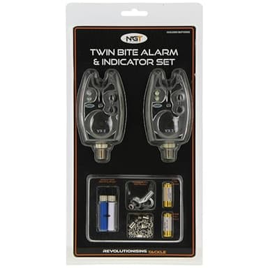Carp Fishing Bite Alarm Set With 2 x Alarms 2x Hangers Indicator and 2x Batteries Included