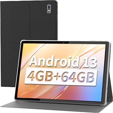 BYYBUO Android 13 Tablet,10.1 inch Tablet with Case, 64GB ROM Quad-Core Processor 5000mAh Battery, 1280x800 IPS FHD Touchscreen 5MP+8MP Camera, Bluetooth, WiFi, SmartPad Gray