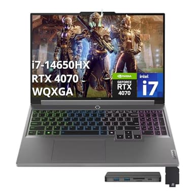 Lenovo Legion 5 16" WQXGA 165Hz Gaming Laptop, Intel i7-14650HX, 32GB DDR5, 512GB PCIe SSD, GeForce RTX 4070, RGB Backlit Keyboard, FHD Camera, Wi-Fi 6E, Win 11 Pro, Gray, 256GB Docking Station Set
