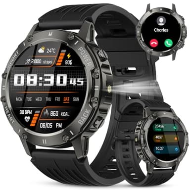 Military Smart Watch for Men Answer/Make Calls, 1.45" HD Fitness Watch with Heart Rate/Sleep Monitor/Pedometer, 114+ Sports Mode Mens Smart Watch, IP68 Waterproof Outdoor Smartwatch for iOS Android