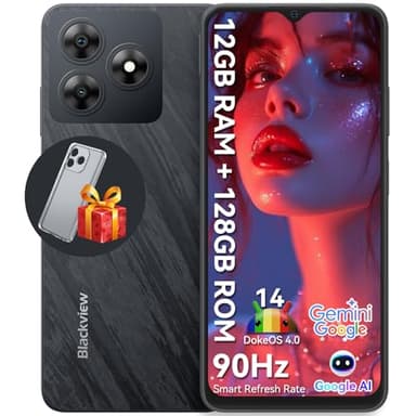 Blackview WAVE 8 Mobile Phones, Android 14 Phone, 12GB+ 128GB/2TB, 6.56" +1080P FHD+90Hz, 5000mAh/10W Smartphone, 13MP Camera Octa Core, 4G Dual SIM Free Unlocked/Fingerprint/Face Unlocked/GPS-Black
