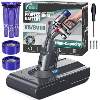 EGR Large Capacity V8 Battery Replacement Compatible with Dyson V8 Animal Battery SV10 V8 Absolute V8 Fluffy V8 Motorhead Vacuum Cleaner Battery for V8 with 3 Pre-Filters and 2 Post-Filters