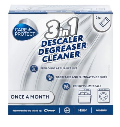 Care+Protect 3 in 1 Washing Machine - Dishwasher Cleaner - Limescale Remover - Degreaser - Hygienic Cleaner - Universal - 24 Months Supply - Maxi Pack