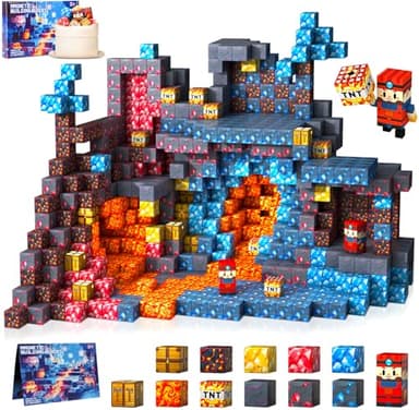 COOLJOYA Magnetic Blocks, 108PCS Magnetic Building Blocks for Kids Boys Girls Aged 3 4 5 6 7 8 Years Old, Montessori STEM Toys for Toddlers Kids, Stacking Construction Toys Sword Lava