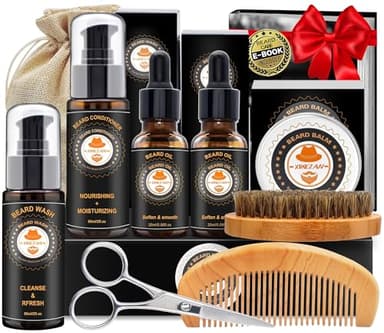 XIKEZAN Beard Grooming Kit for Men w/Beard Conditioner, Wash, Oil, Balm,Brush,Birthday Fathers Valentines Gifts for Men Him Dad Husband Boyfriend Secret Santa Christmas Gifts Stocking Fillers
