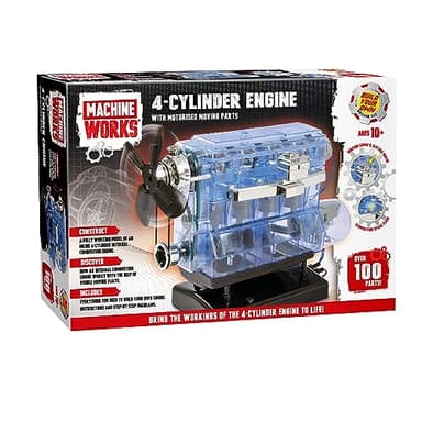 Machine Works Build Your Own 4-Cylinder Petrol Car Engine Replica Model Building Kit - Features Real Sounds and Illumination, 100+ Pieces, 8+ Years