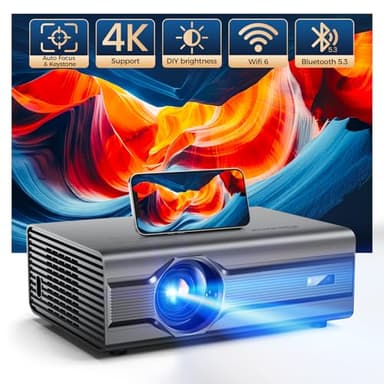 【Auto Focus & Keystone】Projector,4K Projector with WiFi 6 Bluetooth5.3, iSinbox 26000 Lumens Full HD 1080P,50%-100% Zoom Outdoor Projectors,300" LCD Home Cinema Proyector for Smartphone/TV Stick/PPT