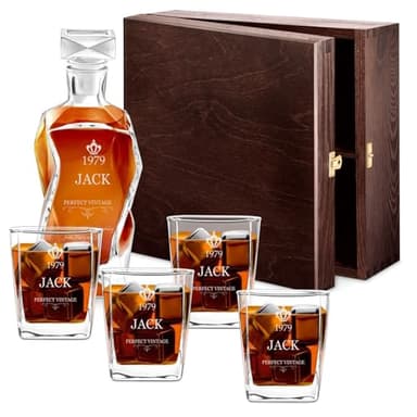 Maverton Classic Bourbon Whiskey Decanter Capitol Set of 4/6 Glasses - You can Personalise Tumblers as Gift - 700 ml Universal Carafe - Gift for Couple - Good Vintage