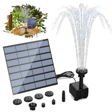 AISITIN DIY Solar Fountain Pump, Solar Panel Pond Powered Water Feature Pump with 6 Nozzles, DIY Solar Pond Pump for Garden, Bird Bath, Aquarium